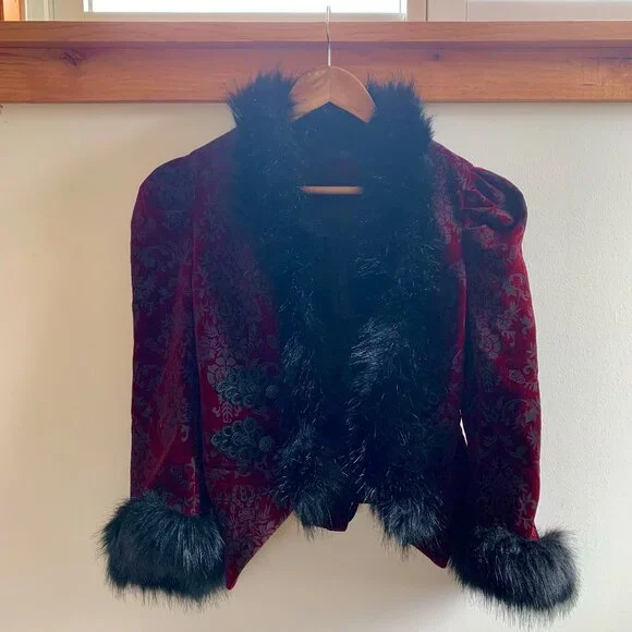 Gothic Burgundy & Black Velvet Jacket - Picture 2 of 5